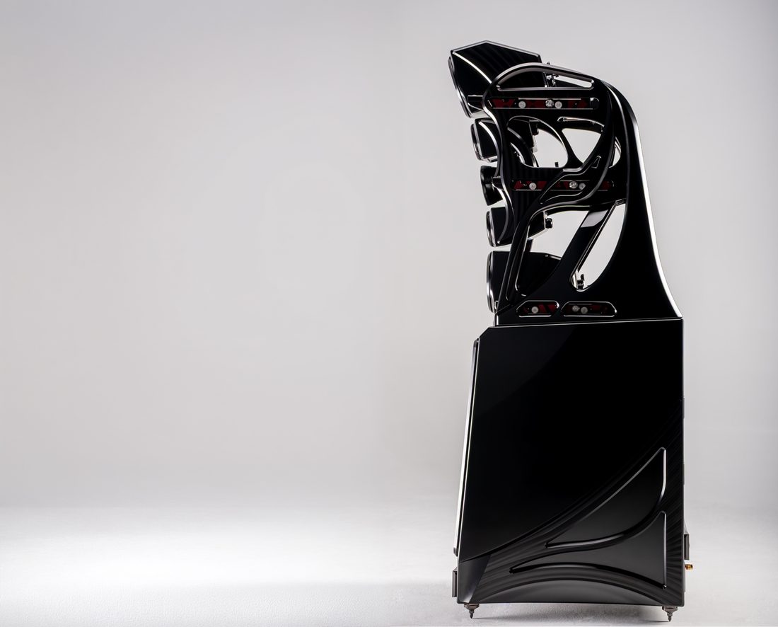 An Autobiography loudspeaker in the New Zealand Black Sand Satin finish